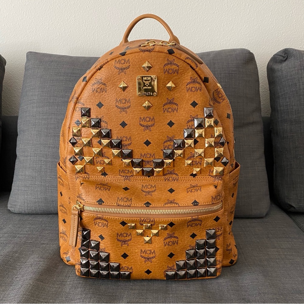 MCM large studded backpack classic style